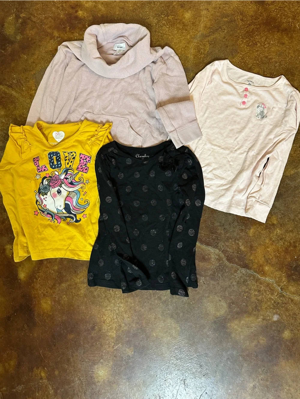 Old Navy, Carters Girls 4 long sleeve Top Set in Black, Yellow and Light Pink
